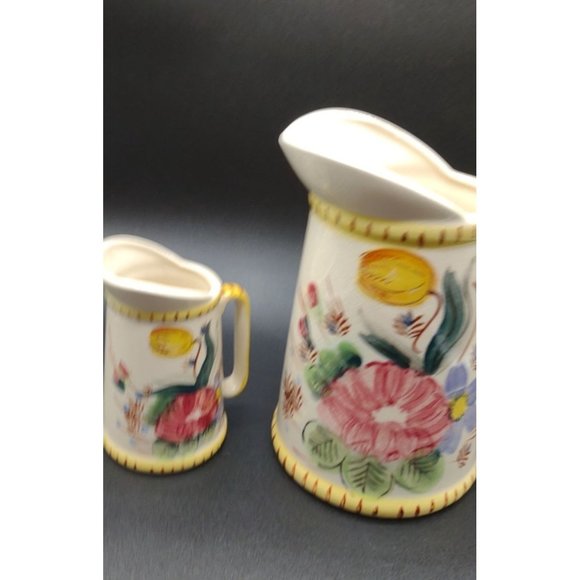Pitcher Set Ceramic 7 and 4.5 Inches Hand Painted Floral - Picture 2 of 8